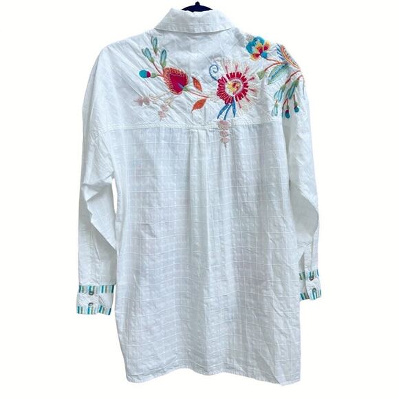 Johnny Was NWT Joele Embroidered Button Up Shirt Textured White Sz S Long Slv - Picture 2 of 8